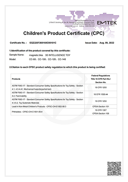 magnetic tiles CPC Certificate