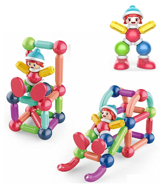 Marble run with magnetic connectors, Magnetic building elements for marbles, Magnetic roller coaster for marbles, Marble run with magnetic twists,